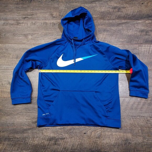 Nike Dri Fit Hoodie Men Large Swoosh Logo Work Shirt Blue Front Kangroo Pocket - Picture 4 of 12